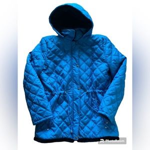Sporto Women’s Sherpa Lined Quilted Down Mid line Coat in Caribbean Blue Sz L